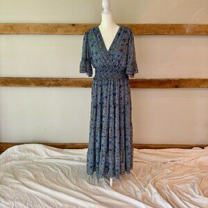 Max Studio Blue Floral With Surplice Neckline